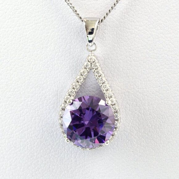 925 Sterling Silver AMETHYST CUTE Gemstone Pendant Necklace - Picture 4 of 10